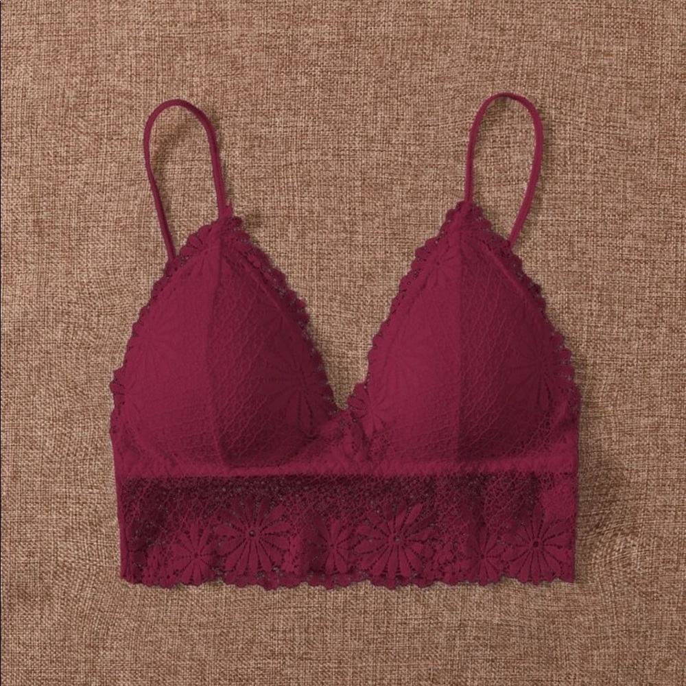 (5 Pack) Rose Red Floral Lace Longline Bralette